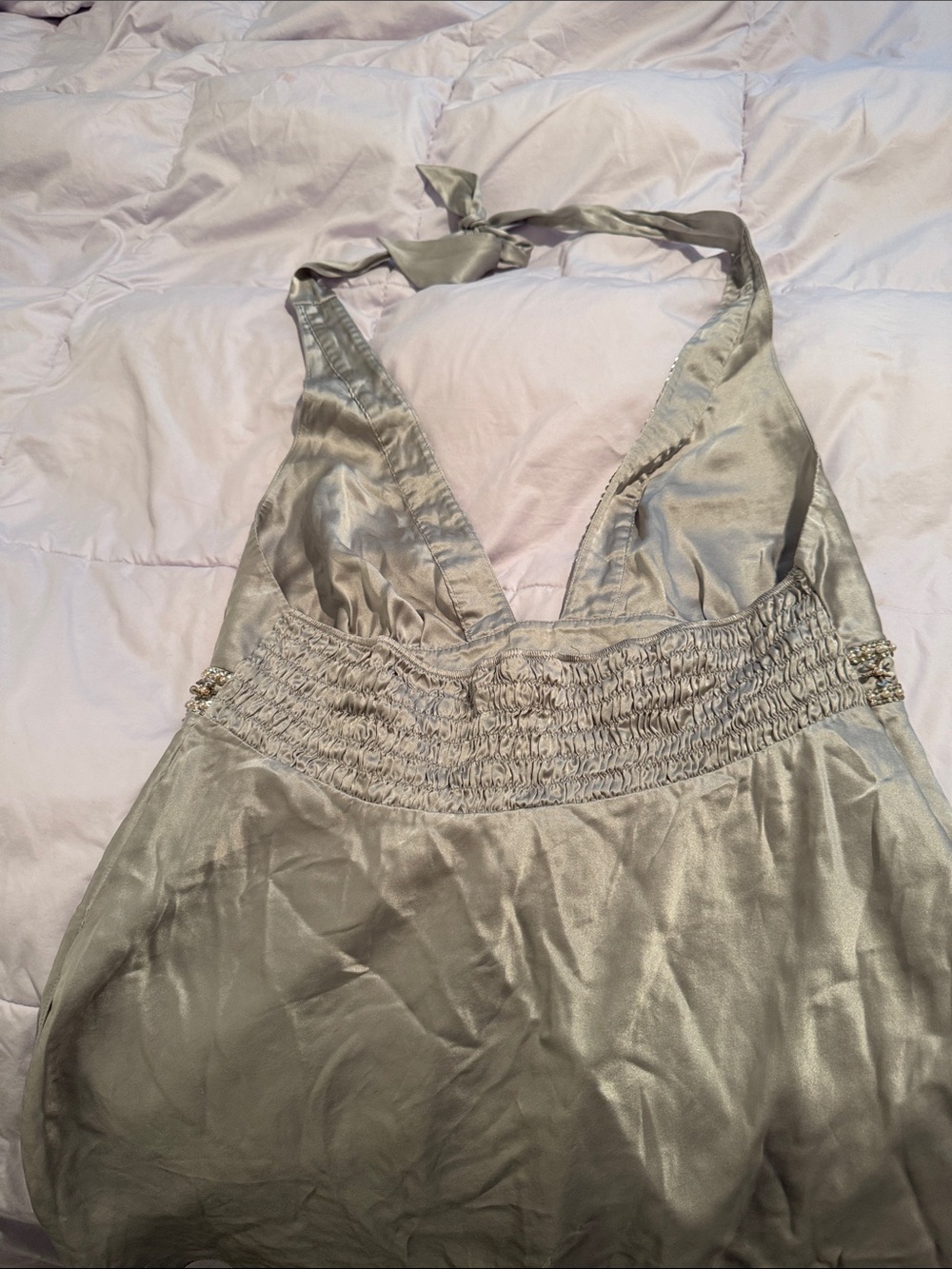 Vintage Victoria's Secret Silver Silk Beaded Halter Top - Picture 2 of 5